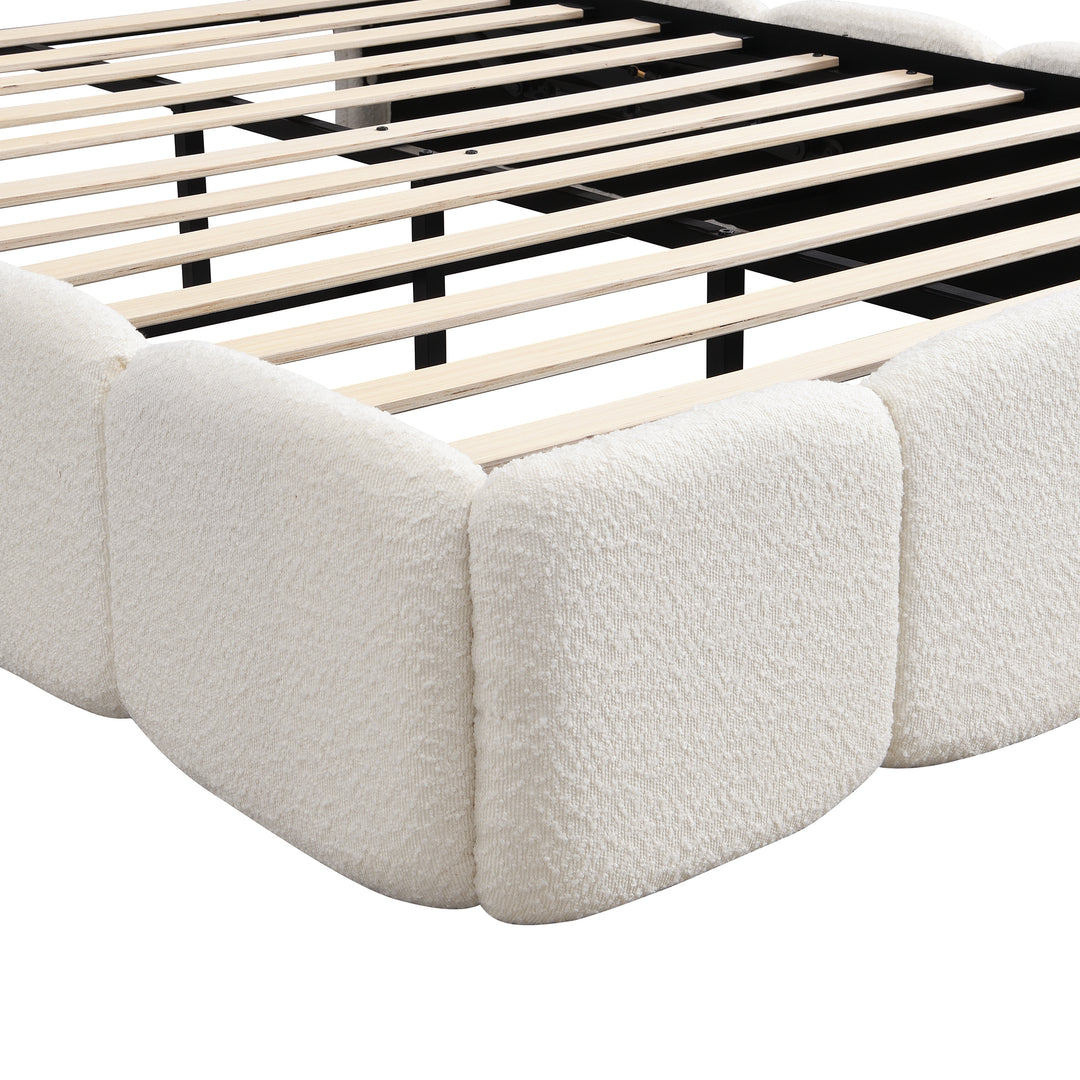 Beige velvet upholstered double ottoman bed 135x190cm QUANTAESIA