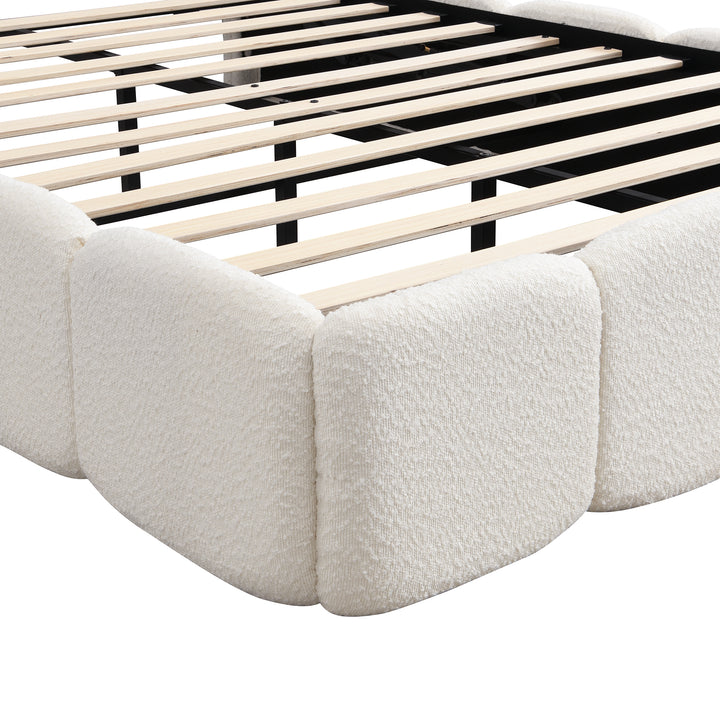Beige velvet upholstered double ottoman bed 135x190cm QUANTAESIA