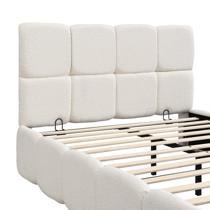 Beige velvet upholstered double ottoman bed 135x190cm QUANTAESIA