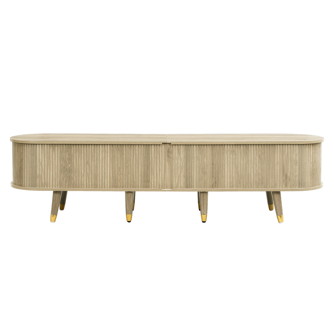 Light oak textured TV stand with 2 sliding doors and 2 drawers NANOFIB