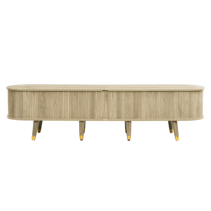 Light oak textured TV stand with 2 sliding doors and 2 drawers NANOFIB