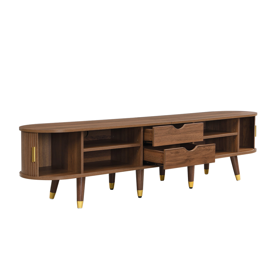 Dark oak textured TV stand with 2 sliding doors and 2 drawers STRUCTUR