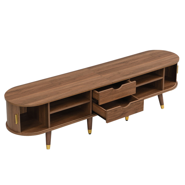 Dark oak textured TV stand with 2 sliding doors and 2 drawers STRUCTUR