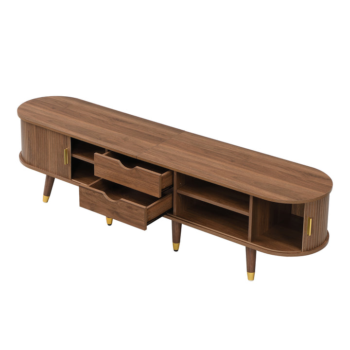 Dark oak textured TV stand with 2 sliding doors and 2 drawers STRUCTUR