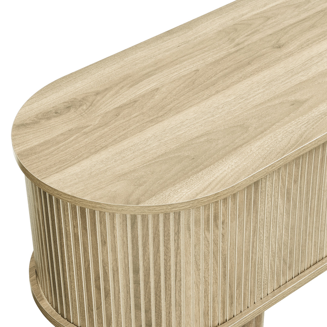 Light oak textured TV stand with 2 sliding doors and 2 drawers NANOFIB