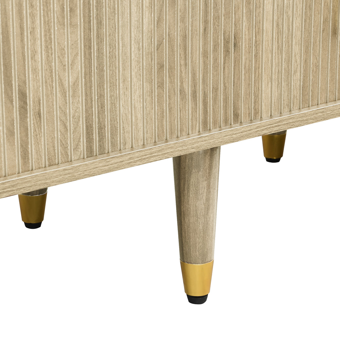 Light oak textured TV stand with 2 sliding doors and 2 drawers NANOFIB