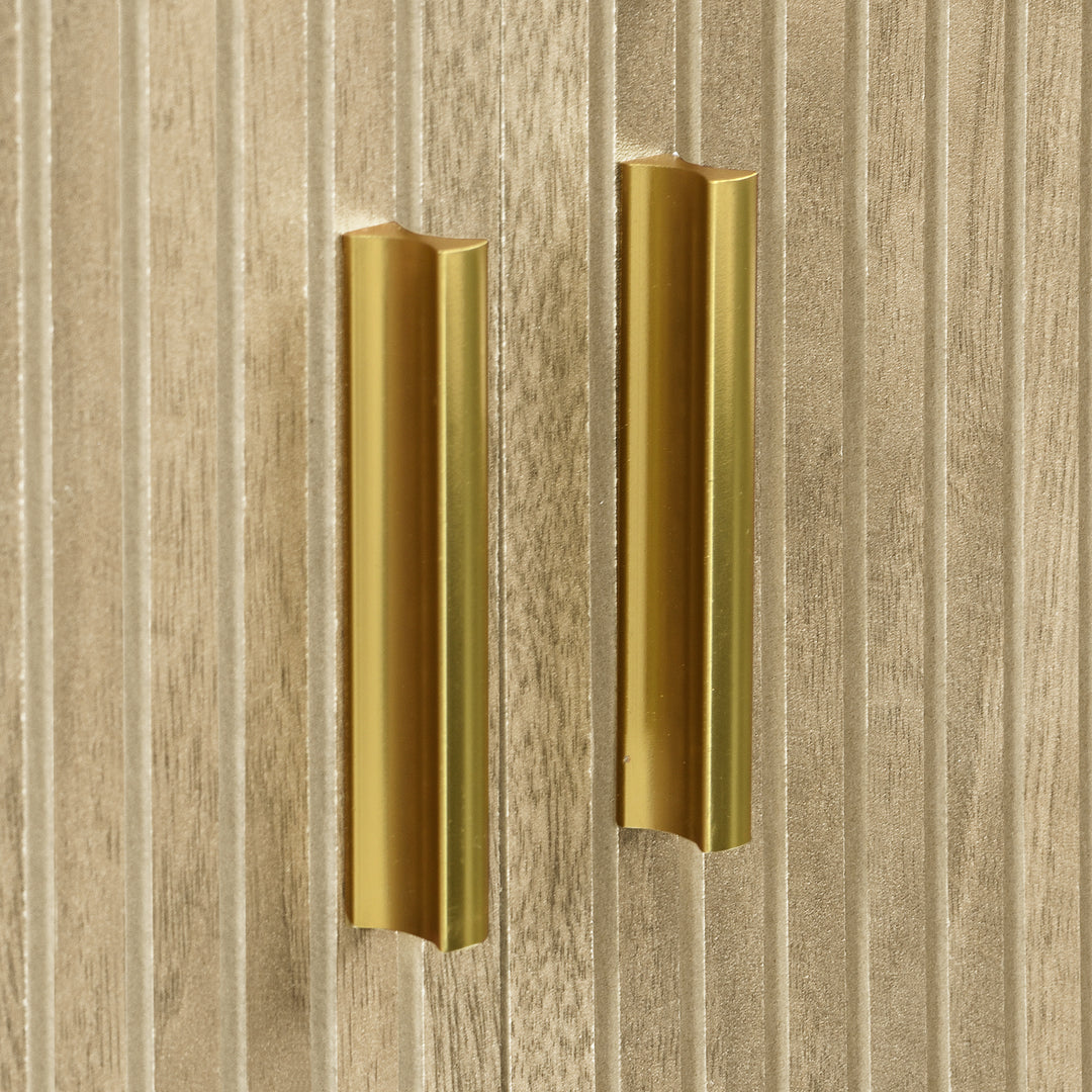 Light oak textured TV stand with 2 sliding doors and 2 drawers NANOFIB