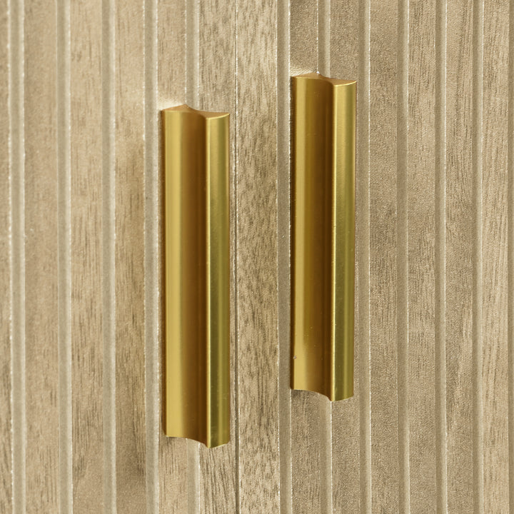 Light oak textured TV stand with 2 sliding doors and 2 drawers NANOFIB