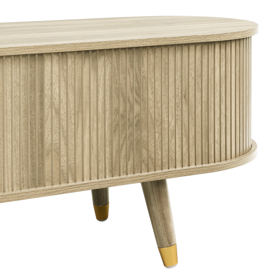 Light oak textured TV stand with 2 sliding doors and 2 drawers NANOFIB