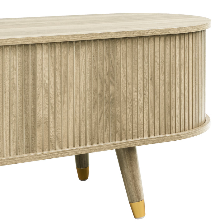 Light oak textured TV stand with 2 sliding doors and 2 drawers NANOFIB