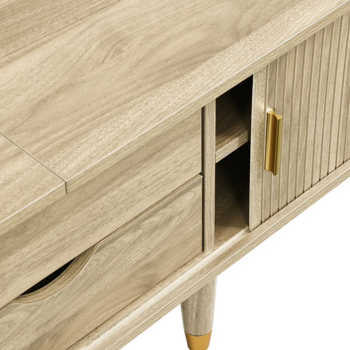 Light oak textured TV stand with 2 sliding doors and 2 drawers NANOFIB