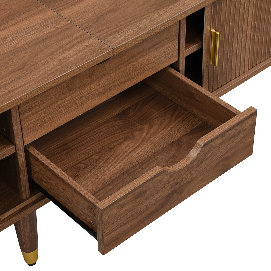 Dark oak textured TV stand with 2 sliding doors and 2 drawers STRUCTUR