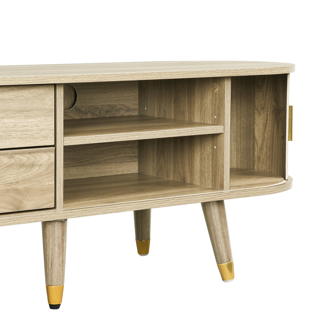 Light oak textured TV stand with 2 sliding doors and 2 drawers NANOFIB