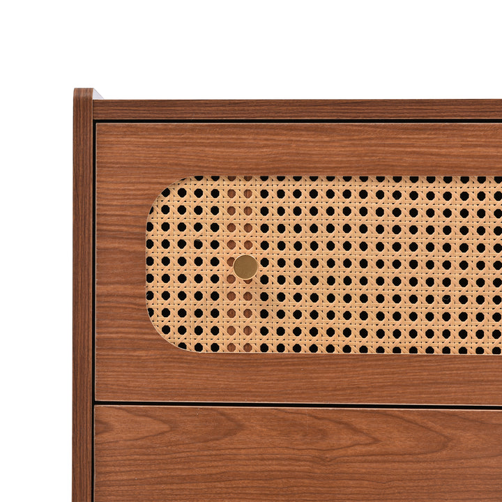 Faux rattan walnut sideboard cabinet, chest of drawers with 6 drawers 40Dx120Wx90Hcm DELMO UK