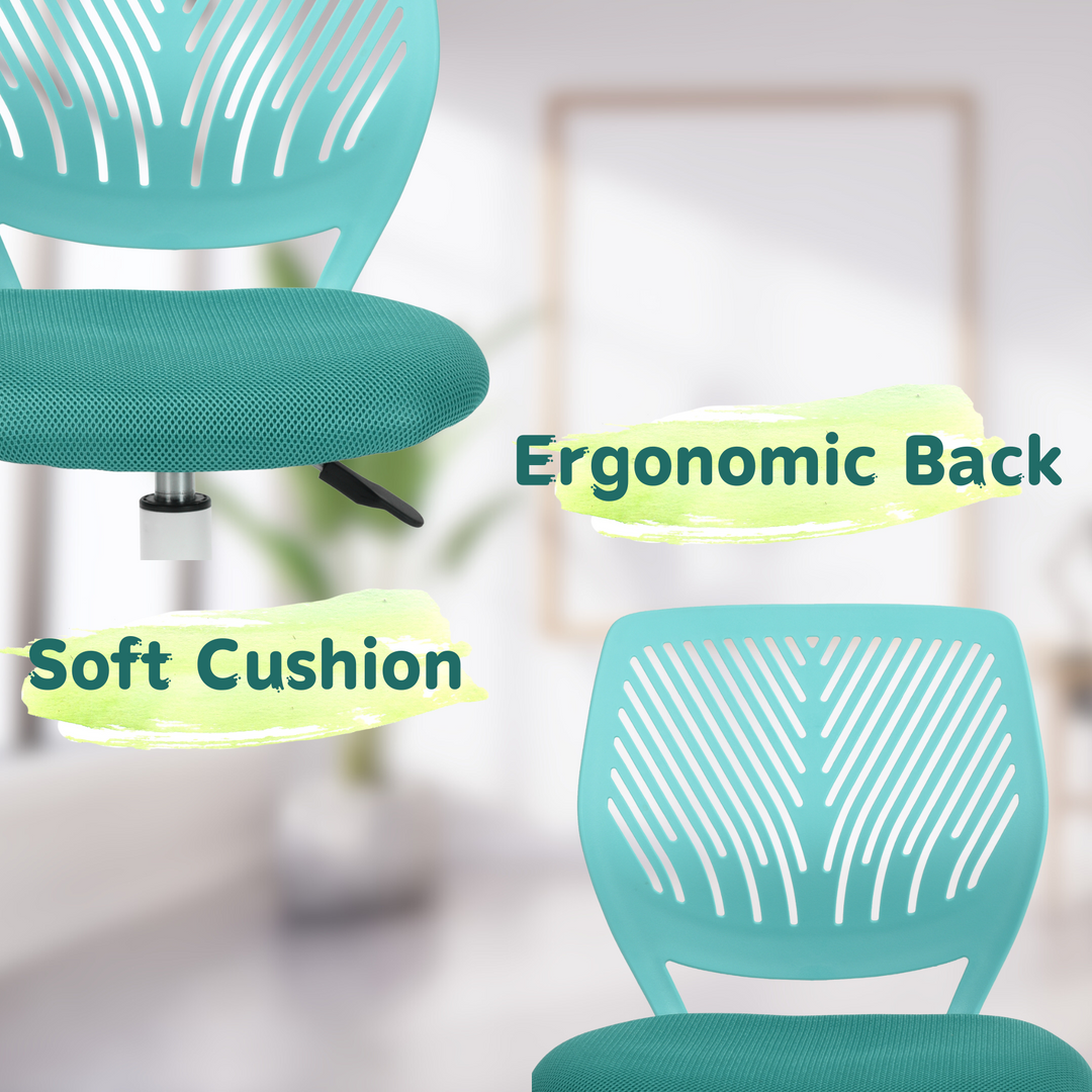 Desk Chair Adjustable Swivel Office Chair Fabric Seat Ergonomic Task Chair without Armrest CARNATION TURQUOISE