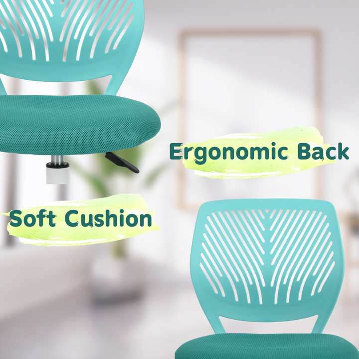Desk Chair Adjustable Swivel Office Chair Fabric Seat Ergonomic Task Chair without Armrest CARNATION TURQUOISE