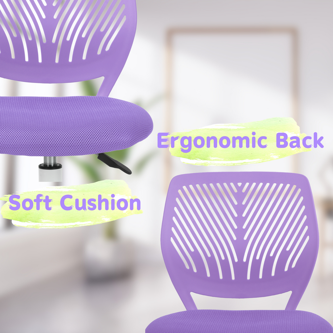 Desk Chair Adjustable Swivel Office Chair Fabric Seat Ergonomic Task Chair without Armrest CARNATION PURPLE