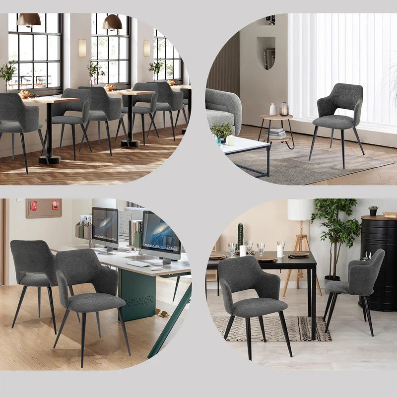 Set of 2 Scandinavian Grey Fabric Dining Chairs with Wood-Look Metal Legs AKANJI 2PCS GERY