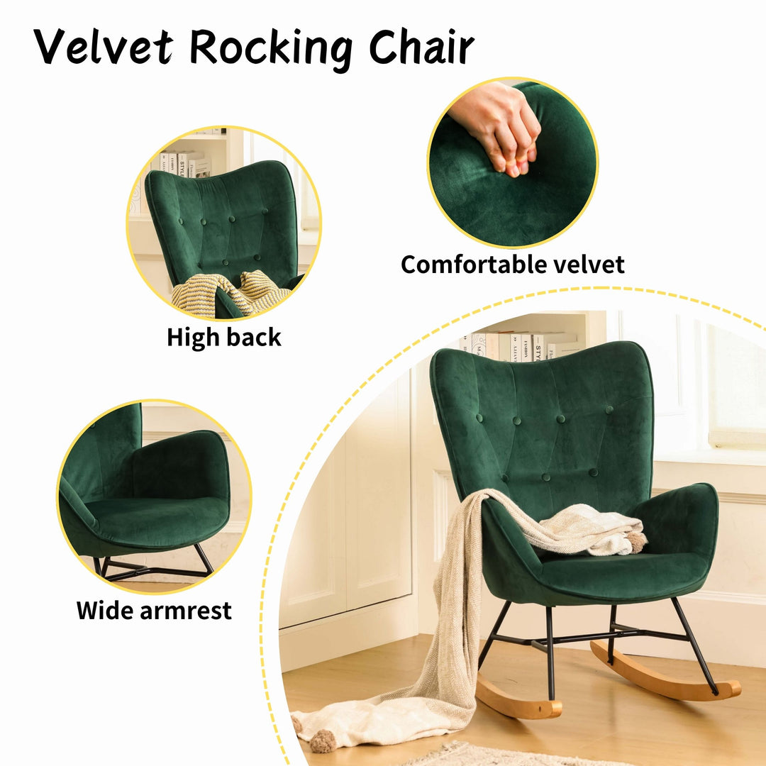 Scandinavia Dark Green Velvet Cover Leisure Chair with Wooden Legs and Metal Frame EPPING KD VELVET GREEN WOOD LEG UKFR