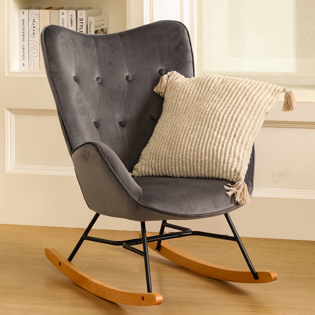 Scandinavia Dark Grey Velvet Cover Leisure Chair with Wooden Legs and Metal Frame EPPING VELVET DARK GREY