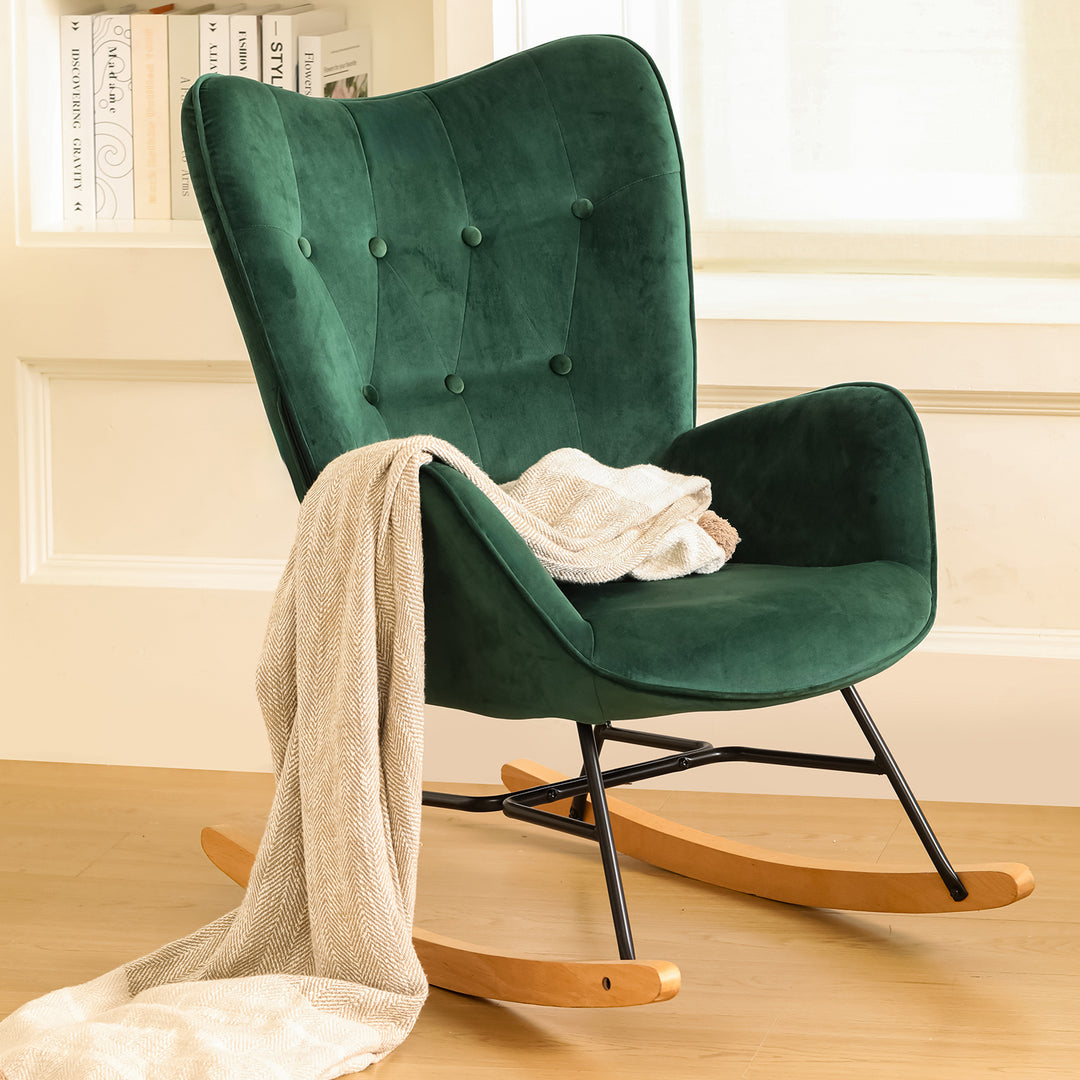 Scandinavia Dark Green Velvet Cover Leisure Chair with Wooden Legs and Metal Frame EPPING KD VELVET GREEN WOOD LEG UKFR