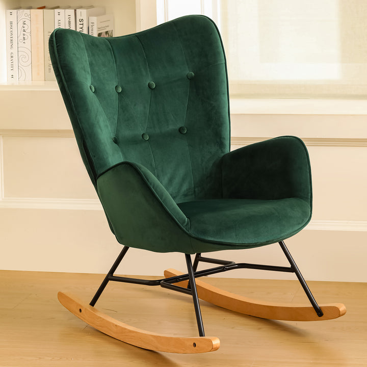 Scandinavia Dark Green Velvet Cover Leisure Chair with Wooden Legs and Metal Frame EPPING KD VELVET GREEN WOOD LEG UKFR