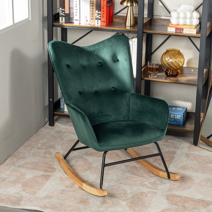 Scandinavian rocking chair in green velvet with wooden legs EPPING SMALL VELVET GREEN