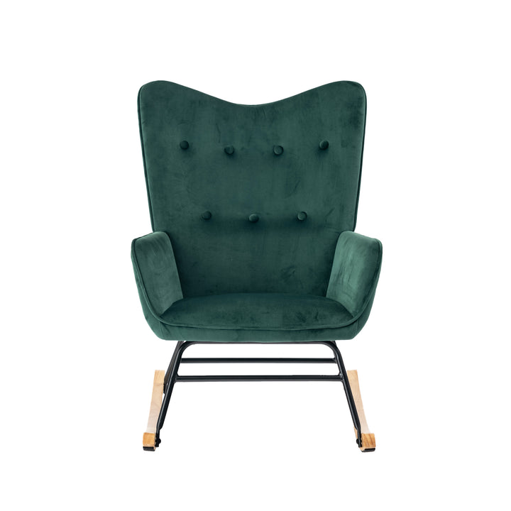 Scandinavian rocking chair in green velvet with wooden legs EPPING SMALL VELVET GREEN