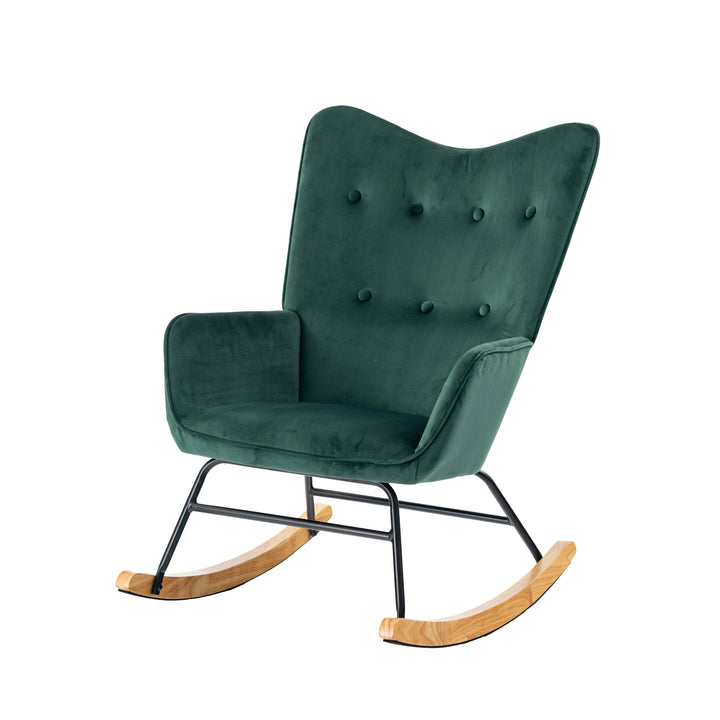 Scandinavian rocking chair in green velvet with wooden legs EPPING SMALL VELVET GREEN