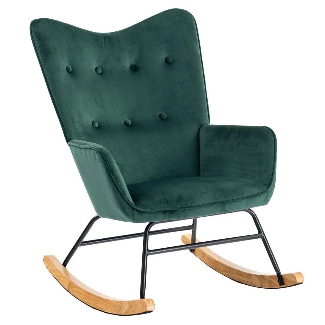 Scandinavian rocking chair in green velvet with wooden legs EPPING SMALL VELVET GREEN