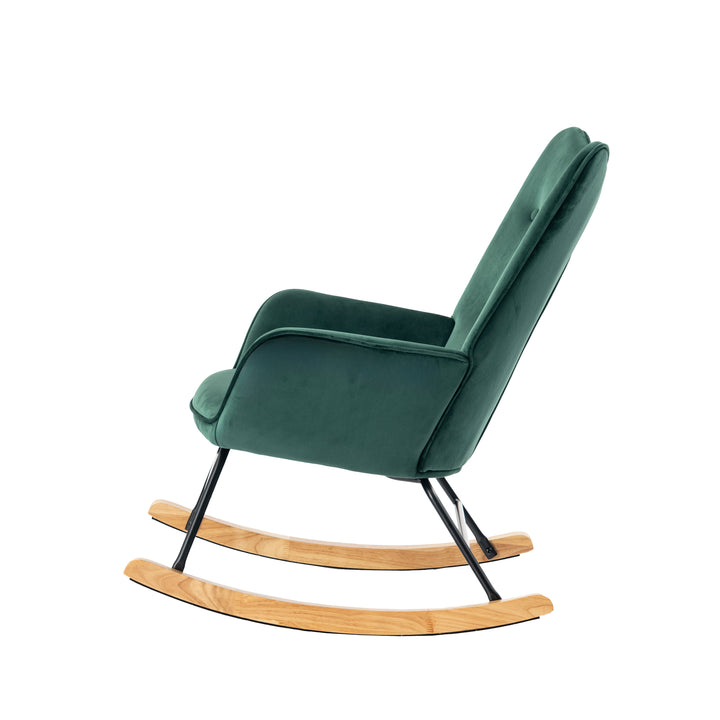 Scandinavian rocking chair in green velvet with wooden legs EPPING SMALL VELVET GREEN