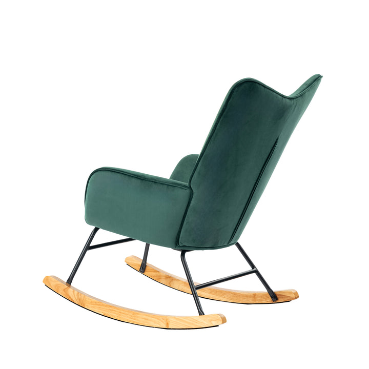 Scandinavian rocking chair in green velvet with wooden legs EPPING SMALL VELVET GREEN