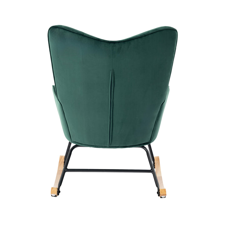 Scandinavian rocking chair in green velvet with wooden legs EPPING SMALL VELVET GREEN