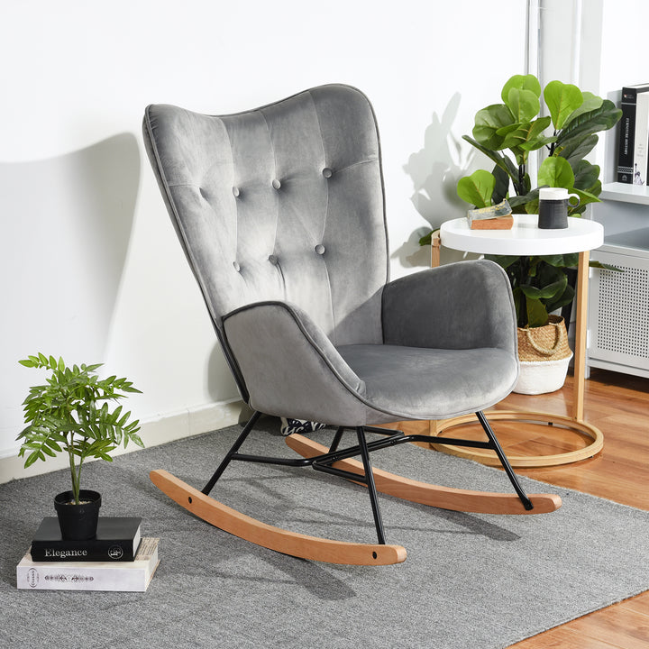 Scandinavia Dark Grey Velvet Cover Leisure Chair with Wooden Legs and Metal Frame EPPING VELVET DARK GREY