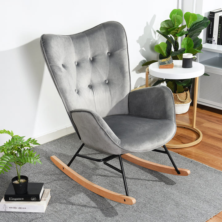 Scandinavia Dark Grey Velvet Cover Leisure Chair with Wooden Legs and Metal Frame EPPING VELVET DARK GREY