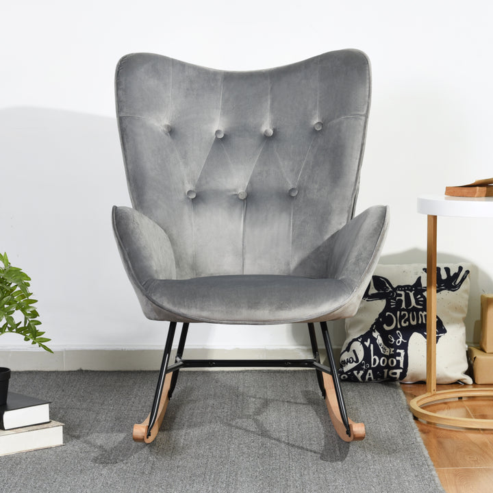 Scandinavia Dark Grey Velvet Cover Leisure Chair with Wooden Legs and Metal Frame EPPING VELVET DARK GREY