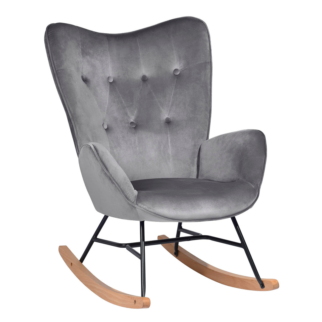 Scandinavia Dark Grey Velvet Cover Leisure Chair with Wooden Legs and Metal Frame EPPING VELVET DARK GREY