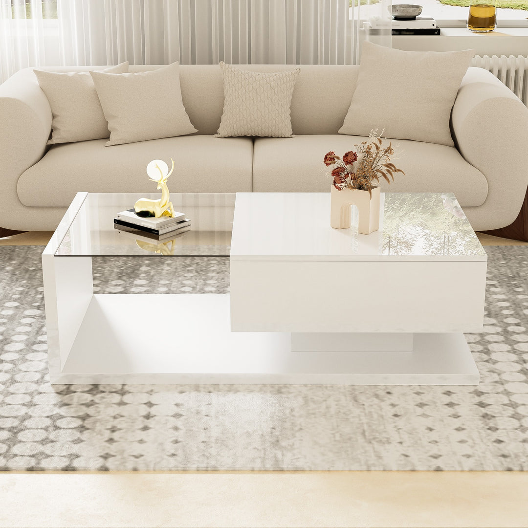 High-gloss white coffee table with LED light EELDROITH WHITE UK