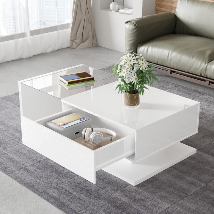 High-gloss white coffee table with LED light EELDROITH WHITE UK