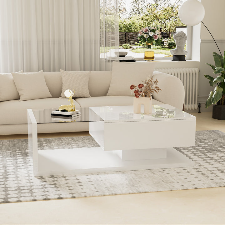 High-gloss white coffee table with LED light EELDROITH WHITE UK
