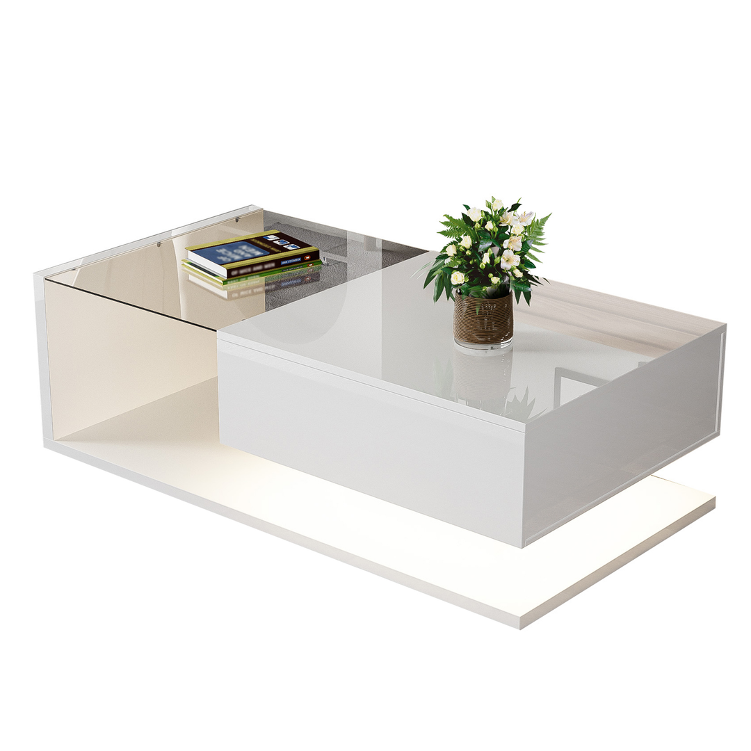 High-gloss white coffee table with LED light EELDROITH WHITE UK