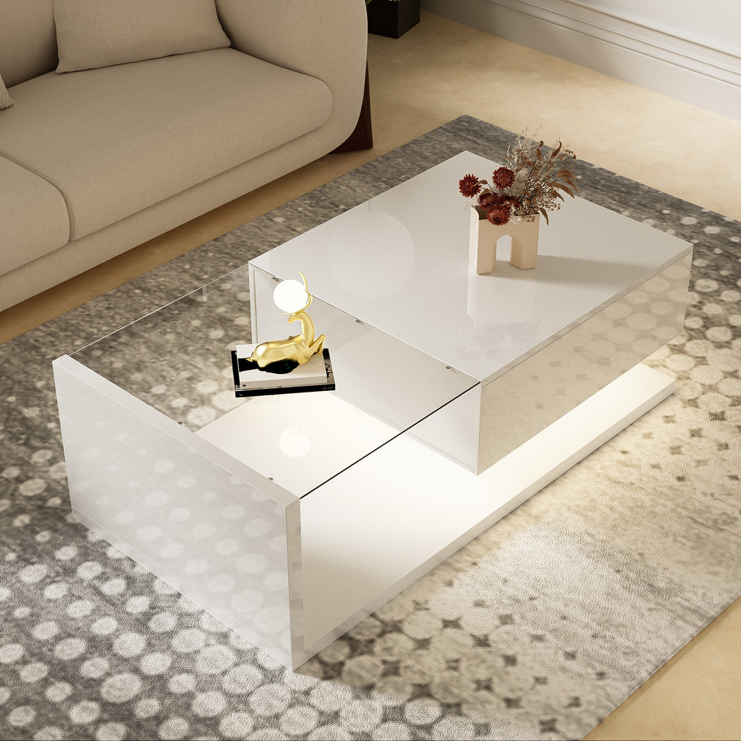 High-gloss white coffee table with LED light EELDROITH WHITE UK