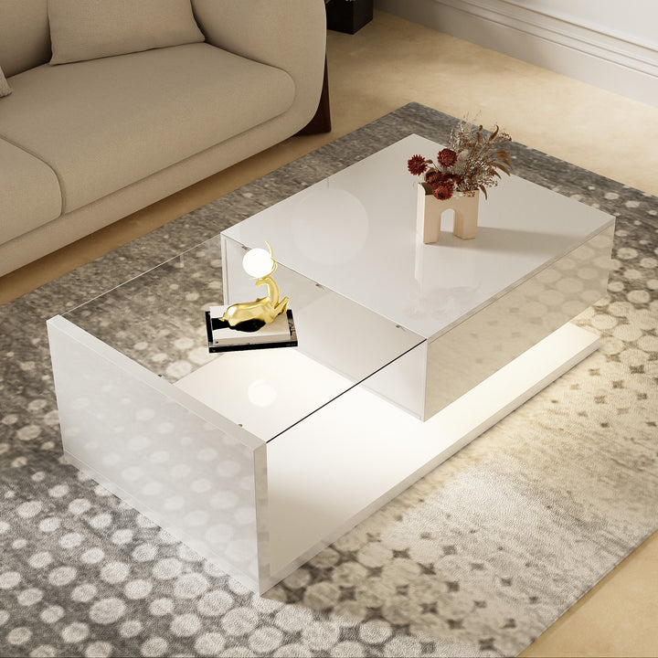 High-gloss white coffee table with LED light EELDROITH WHITE UK