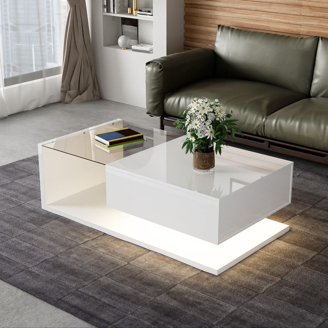 High-gloss white coffee table with LED light EELDROITH WHITE UK