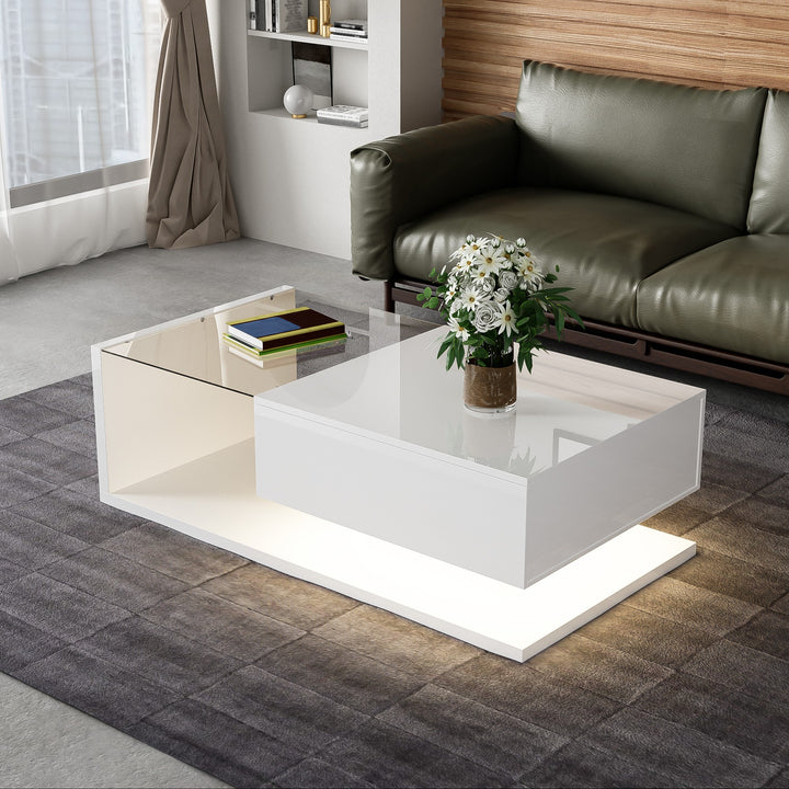 High-gloss white coffee table with LED light EELDROITH WHITE UK