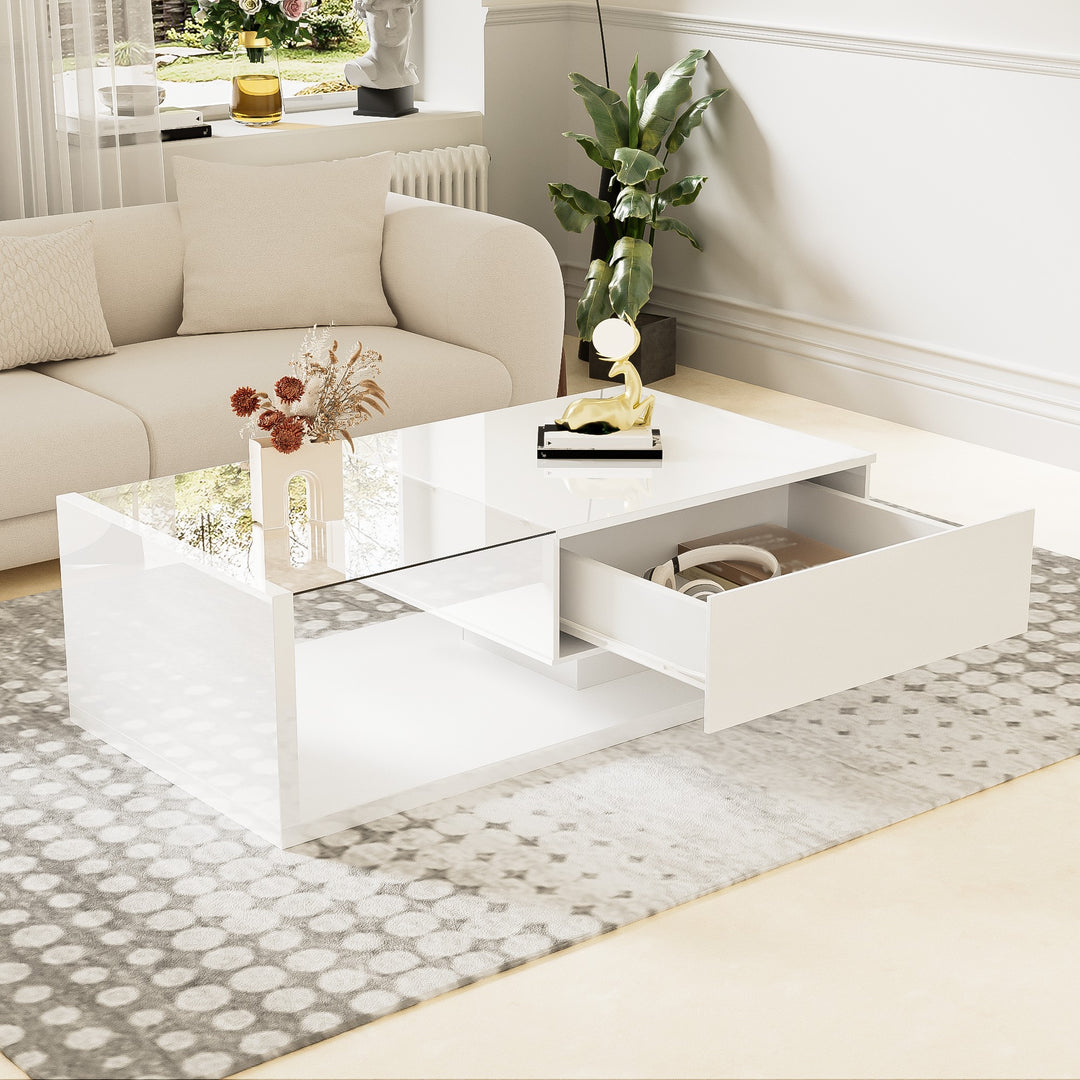 High-gloss white coffee table with LED light EELDROITH WHITE UK