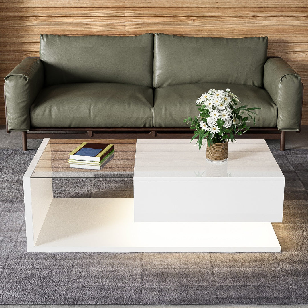 High-gloss white coffee table with LED light EELDROITH WHITE UK