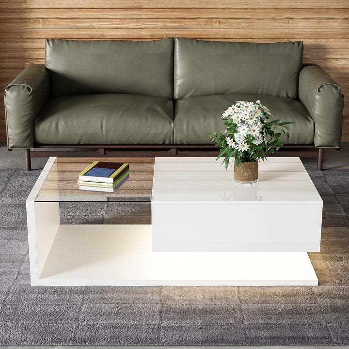 High-gloss white coffee table with LED light EELDROITH WHITE UK