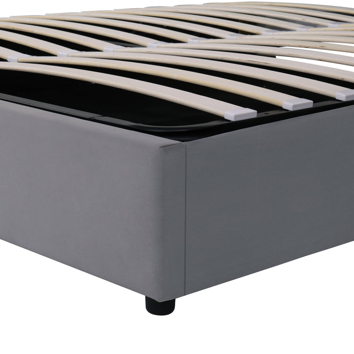 Grey velvet king size ottoman bed end opening, side lamps and charging ports (150×200cm) RECESSIVE