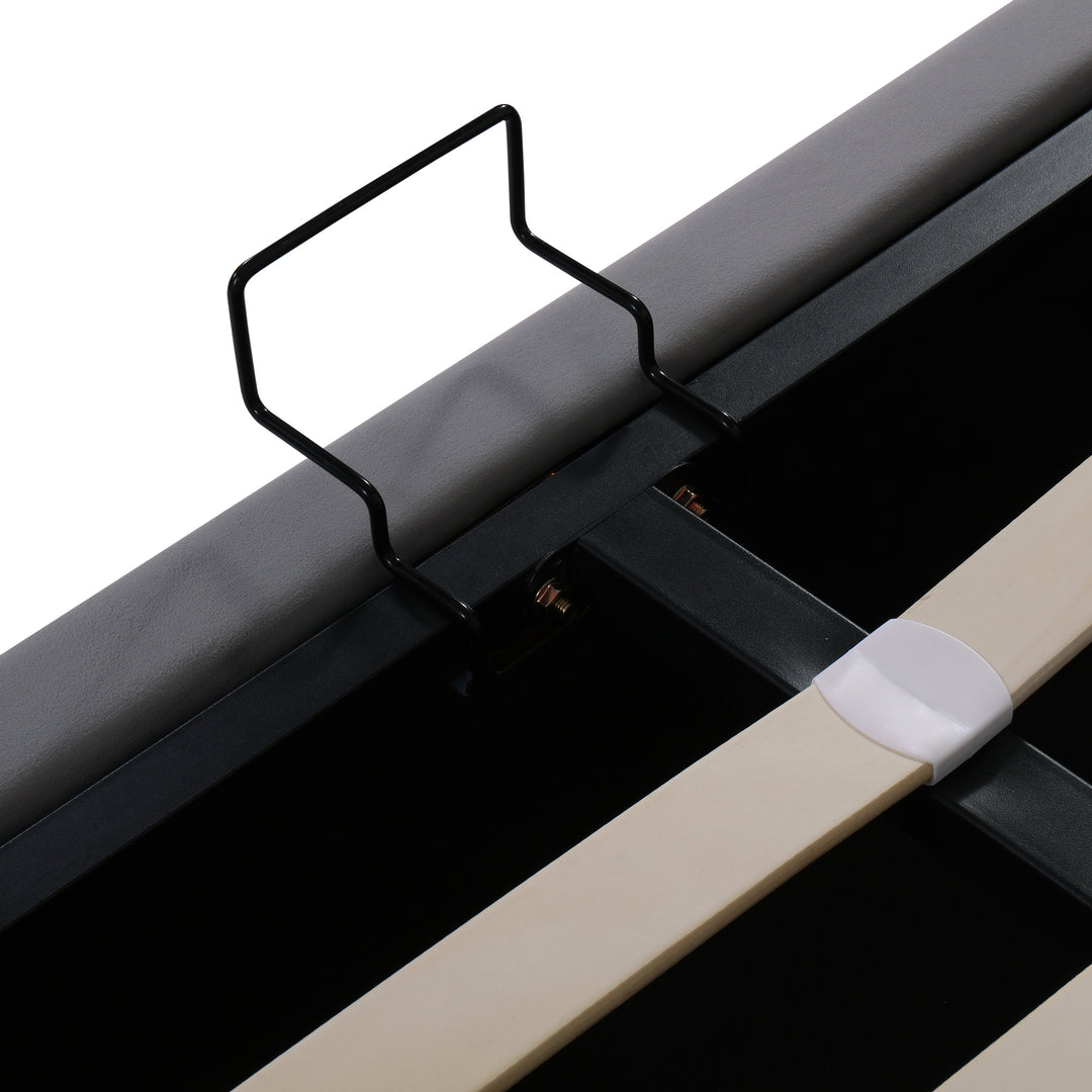 Grey velvet king size ottoman bed end opening, side lamps and charging ports (150×200cm) RECESSIVE